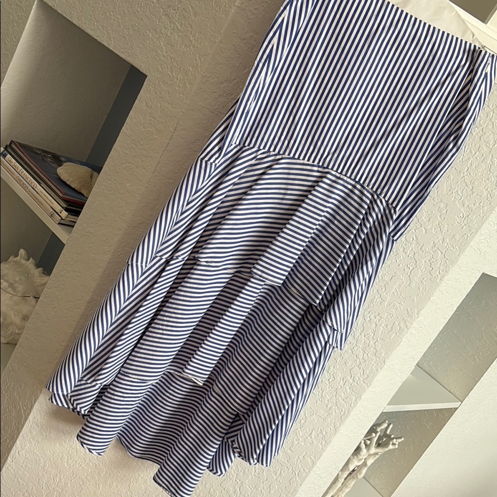 Banana Republic Blue and White Asymmetrical A-Line Midi Skirt